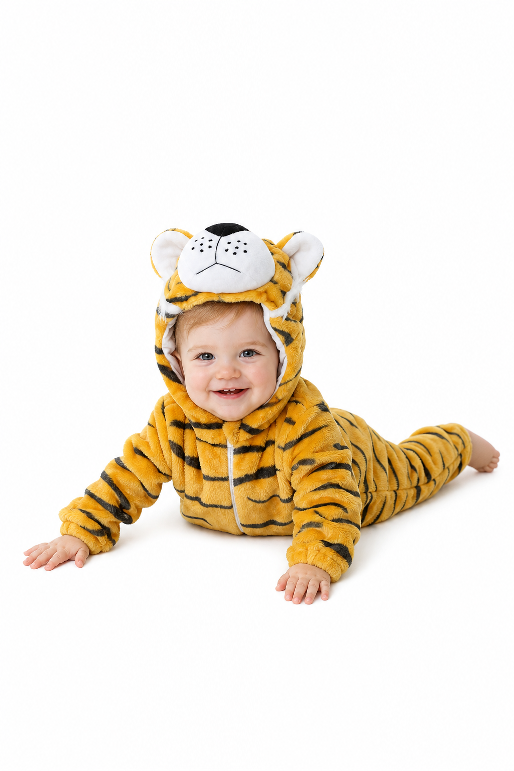 Baby Orange Plush Tiger Hooded Kigurumi Onesie