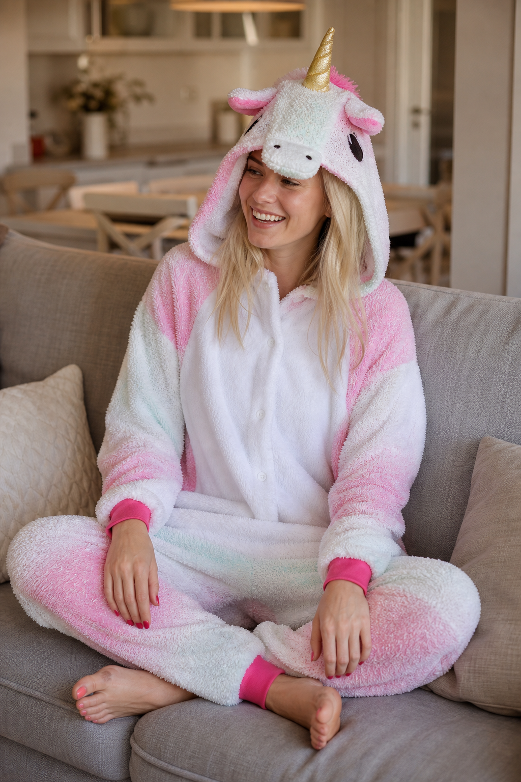 Adult Hooded Pink & Mint Glitter Ombre Unicorn Kigurumi Onesie