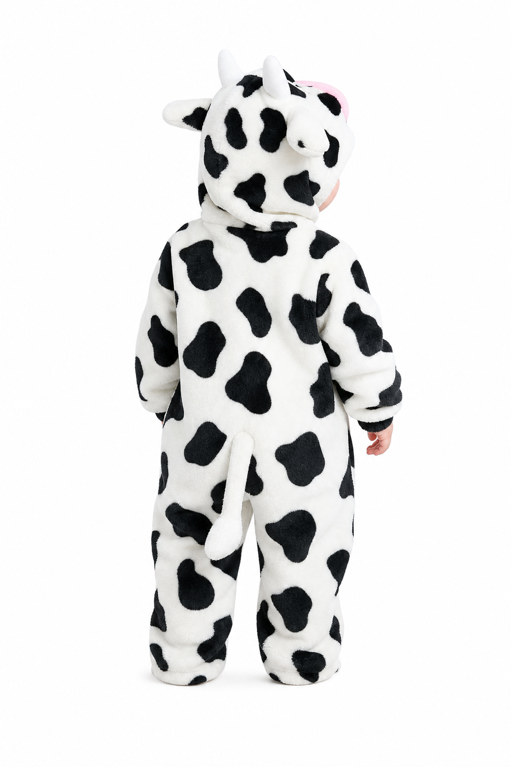 Plush Black and White Cow Baby Onesie