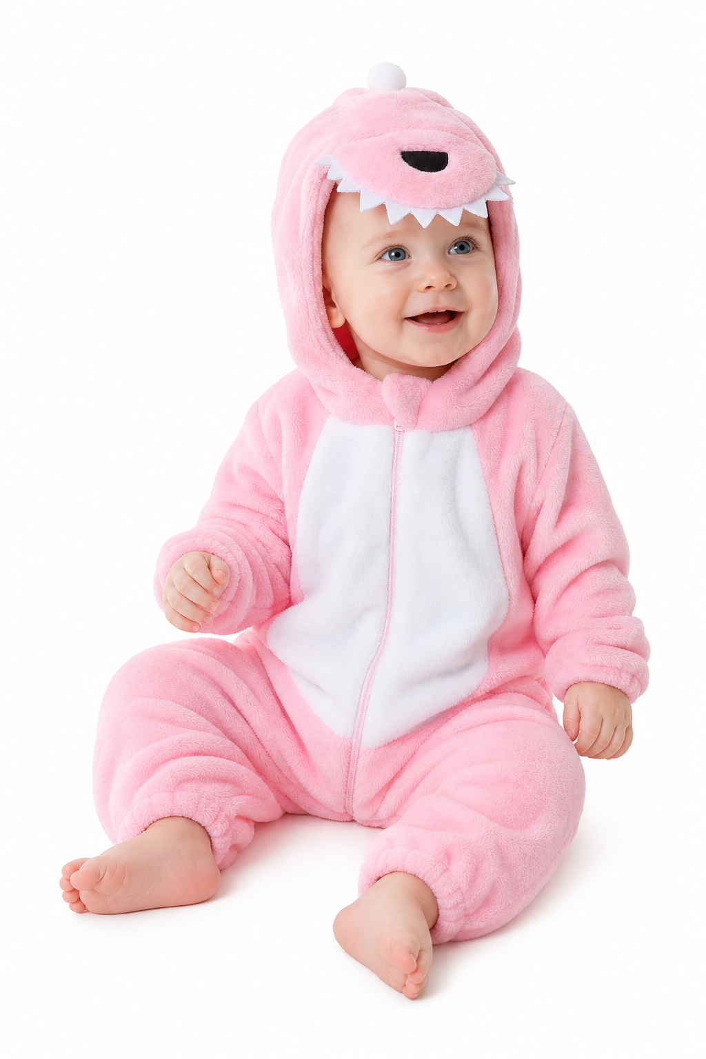 Cute Pink Plush Hooded Baby Monster Kigurumi Onesie