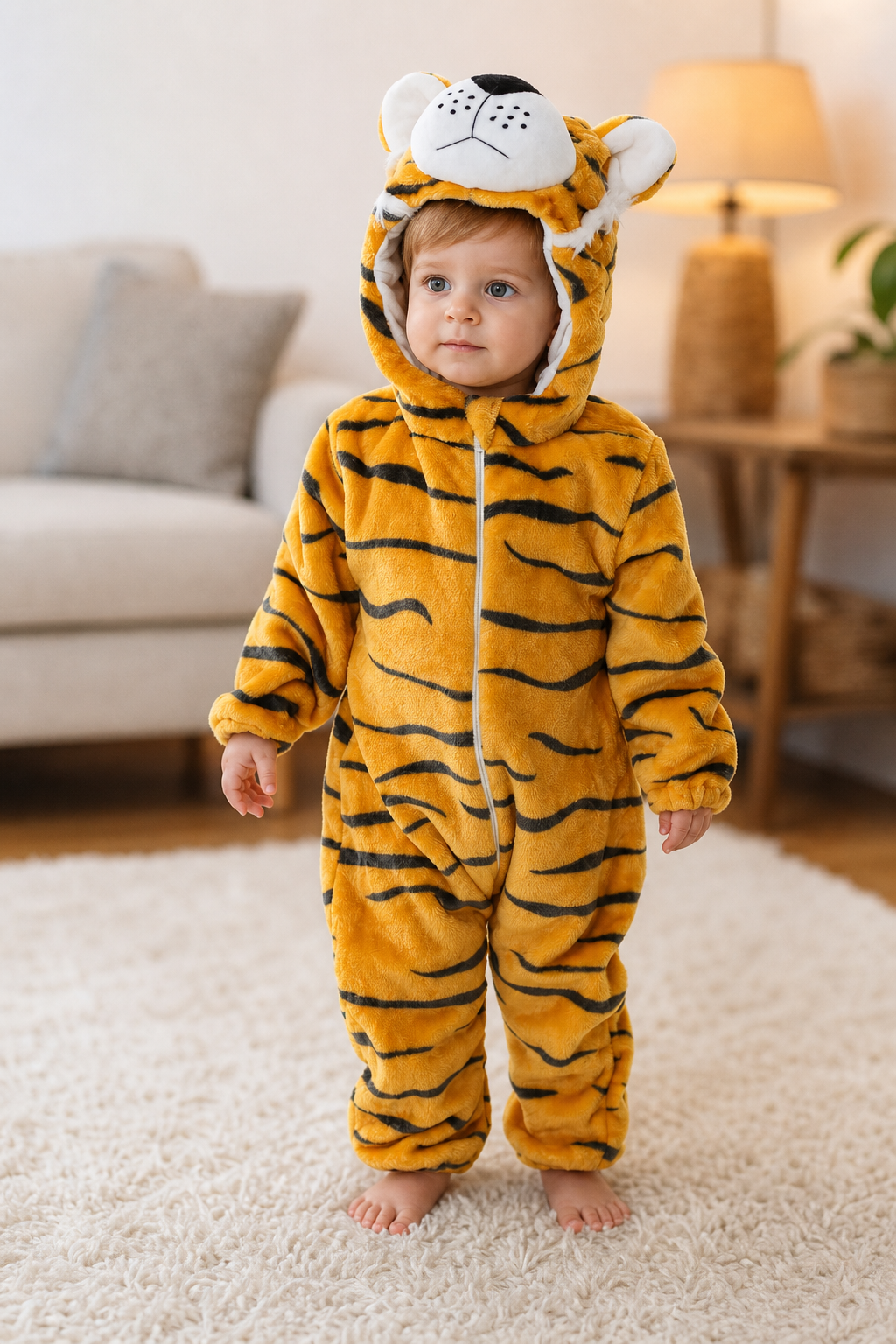 Baby Orange Plush Tiger Hooded Kigurumi Onesie