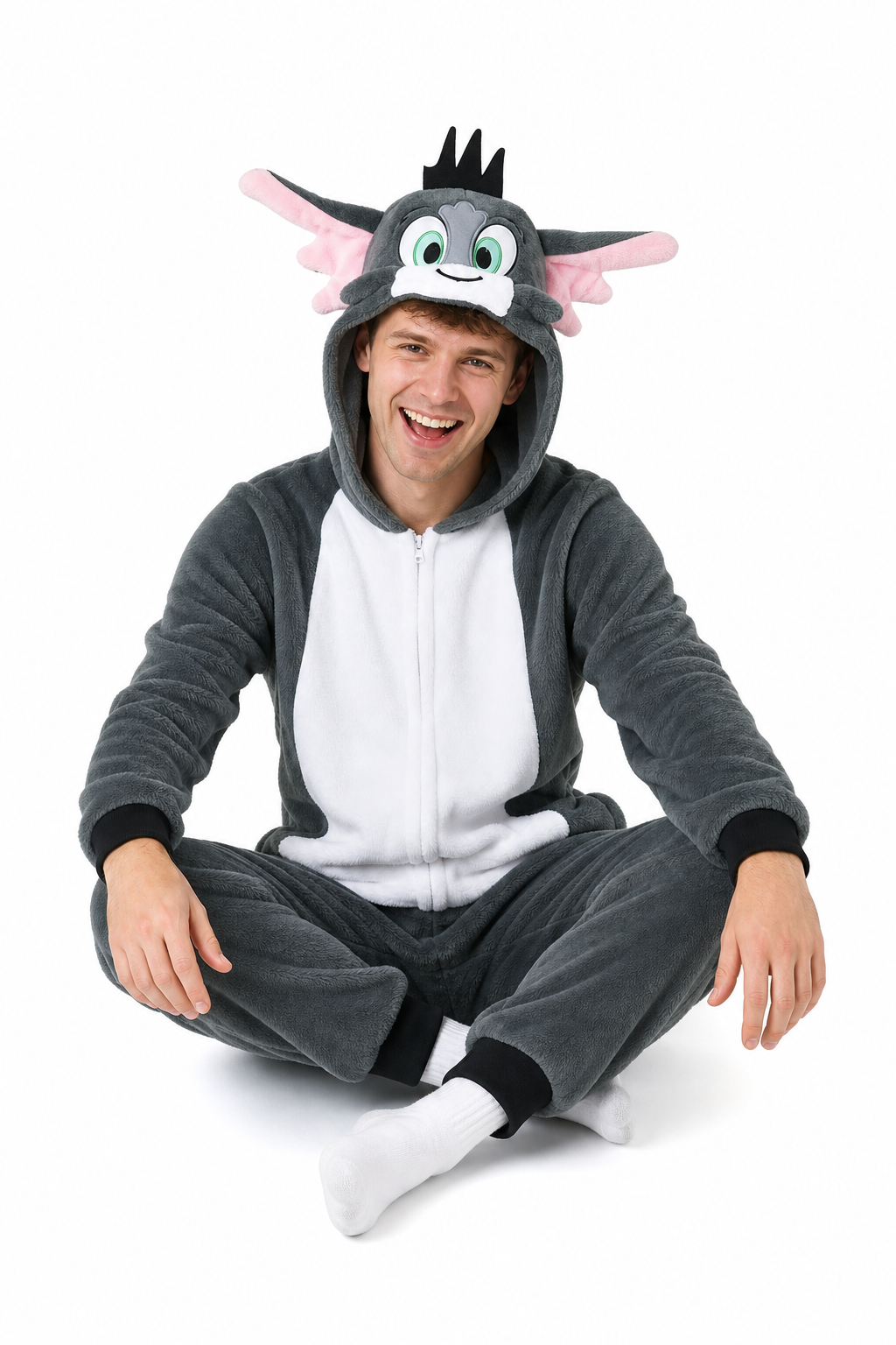 Adult Hooded Grey Tom Cat Kigurumi Onesie