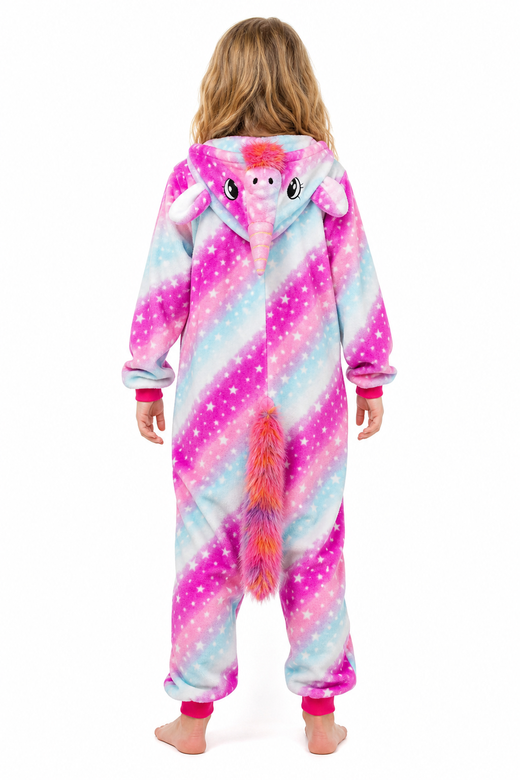 Kids' Hooded Pink Purple and Blue Star Unicorn Kigurumi Onesie