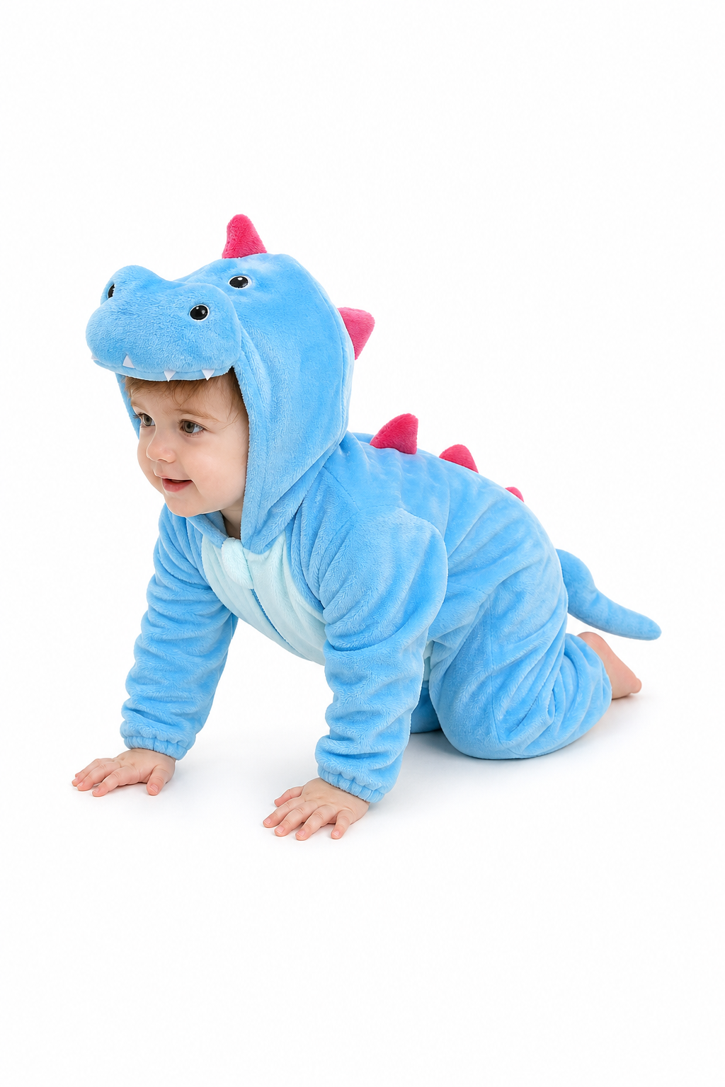 Bright Blue Plush Dinosaur Baby Kigurumi Onesie