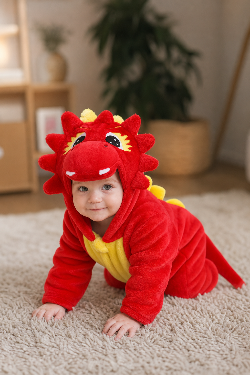 Cozy Baby Red Dragon Plush Hooded Kigurumi Onesie