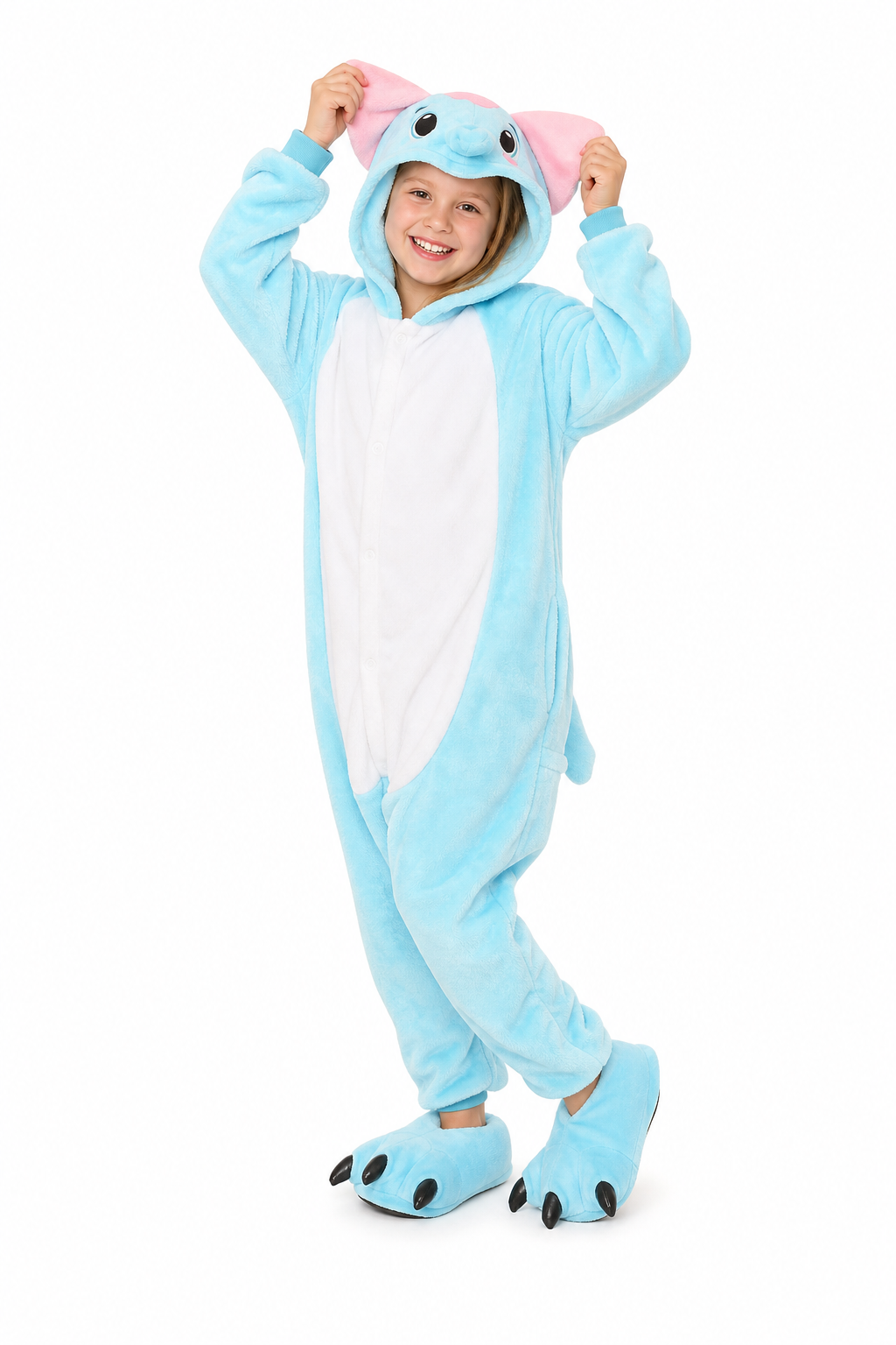 Kids' Hooded Light Blue Elephant Kigurumi Pajama Onesie