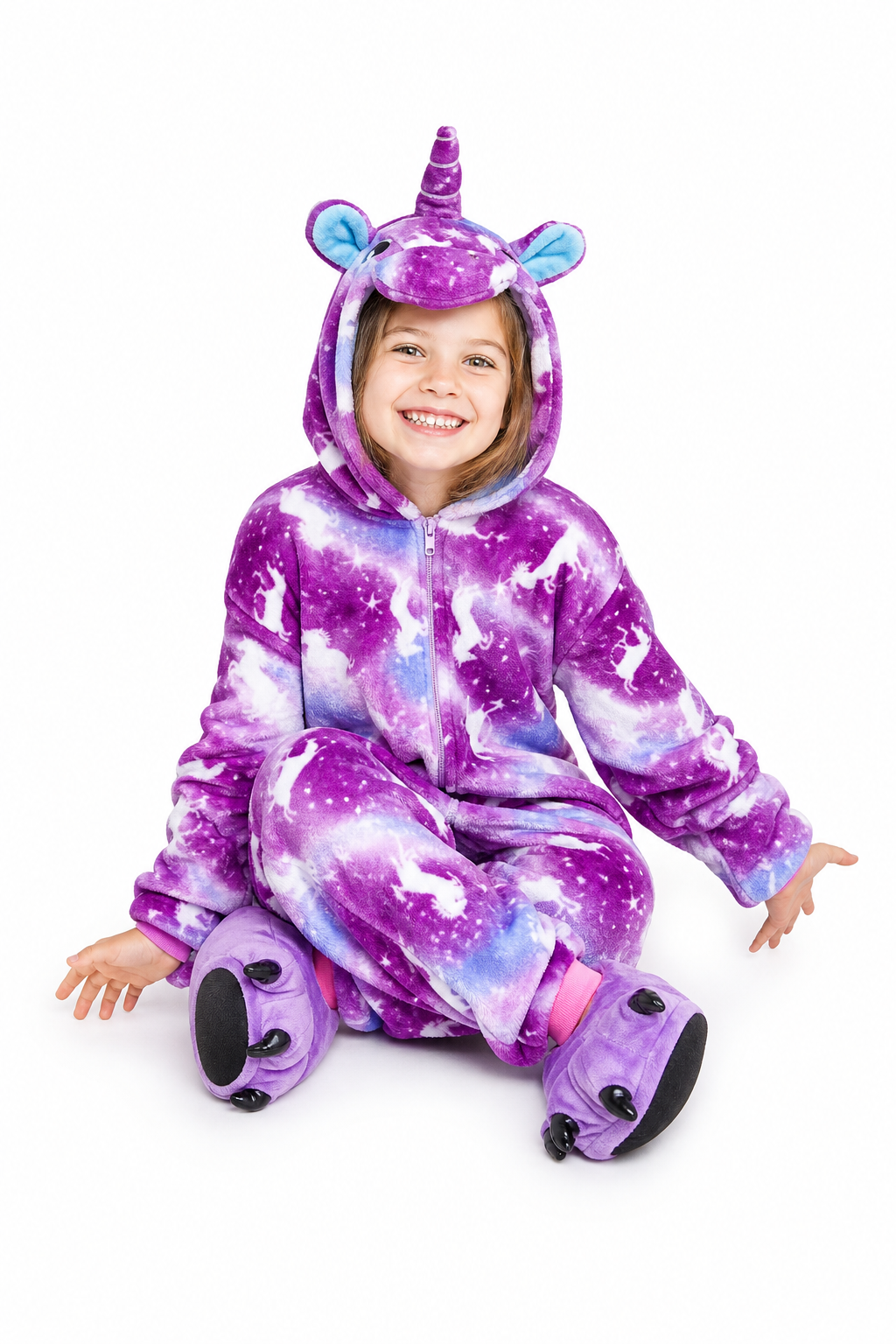 Kids' Hooded Purple Galaxy Unicorn Kigurumi Costume Onesie