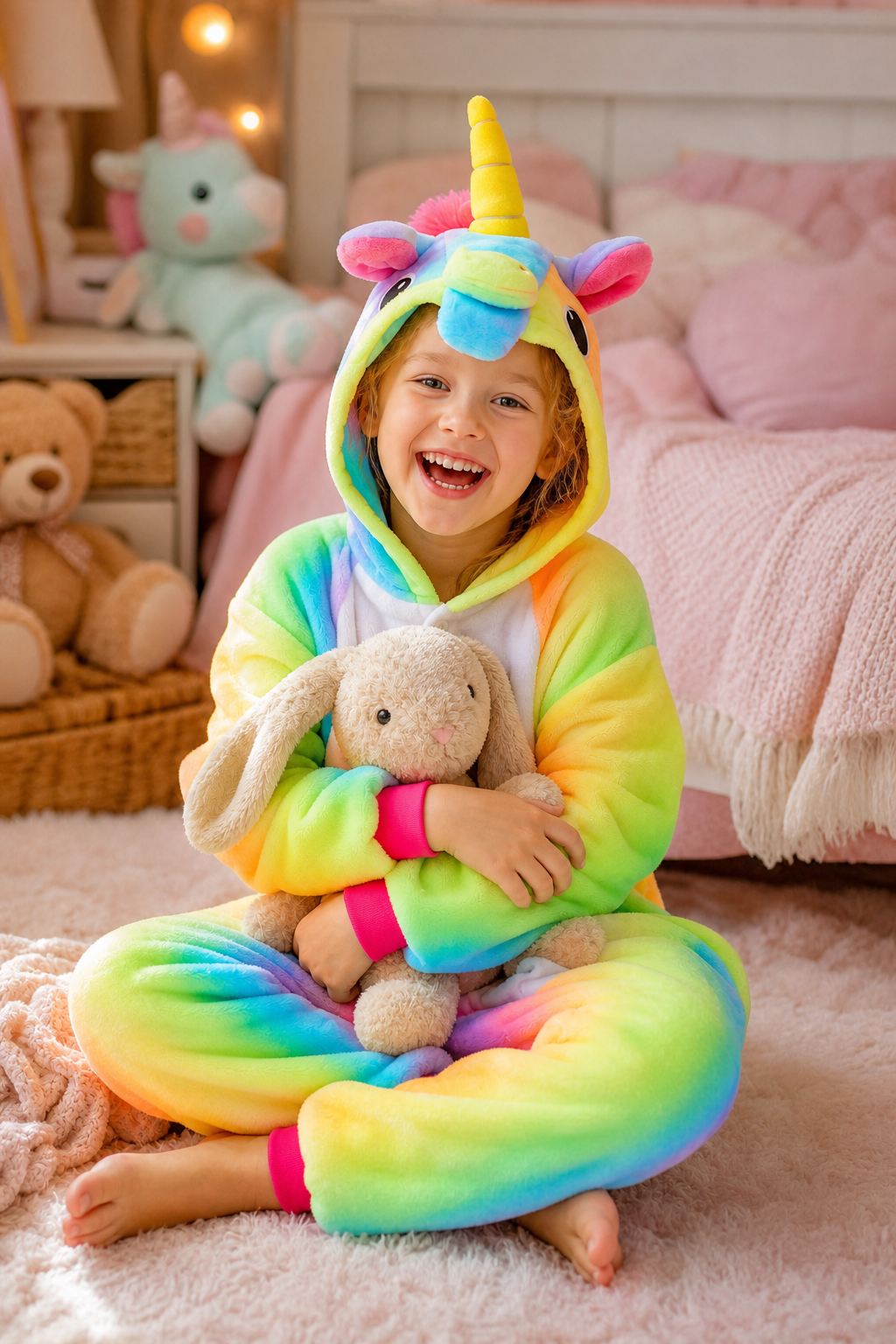 Kids' Hooded Rainbow Ombre Unicorn Kigurumi Onesie