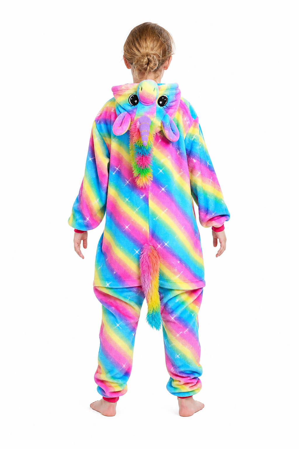 Kids' Hooded Bright Rainbow Stripe Unicorn Kigurumi Pajama Onesie