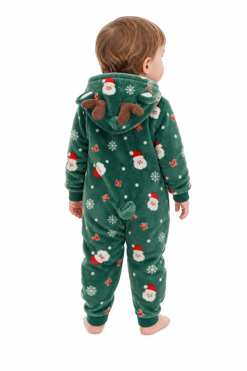 Baby Plush Green Santa Reindeer Hooded Onesie