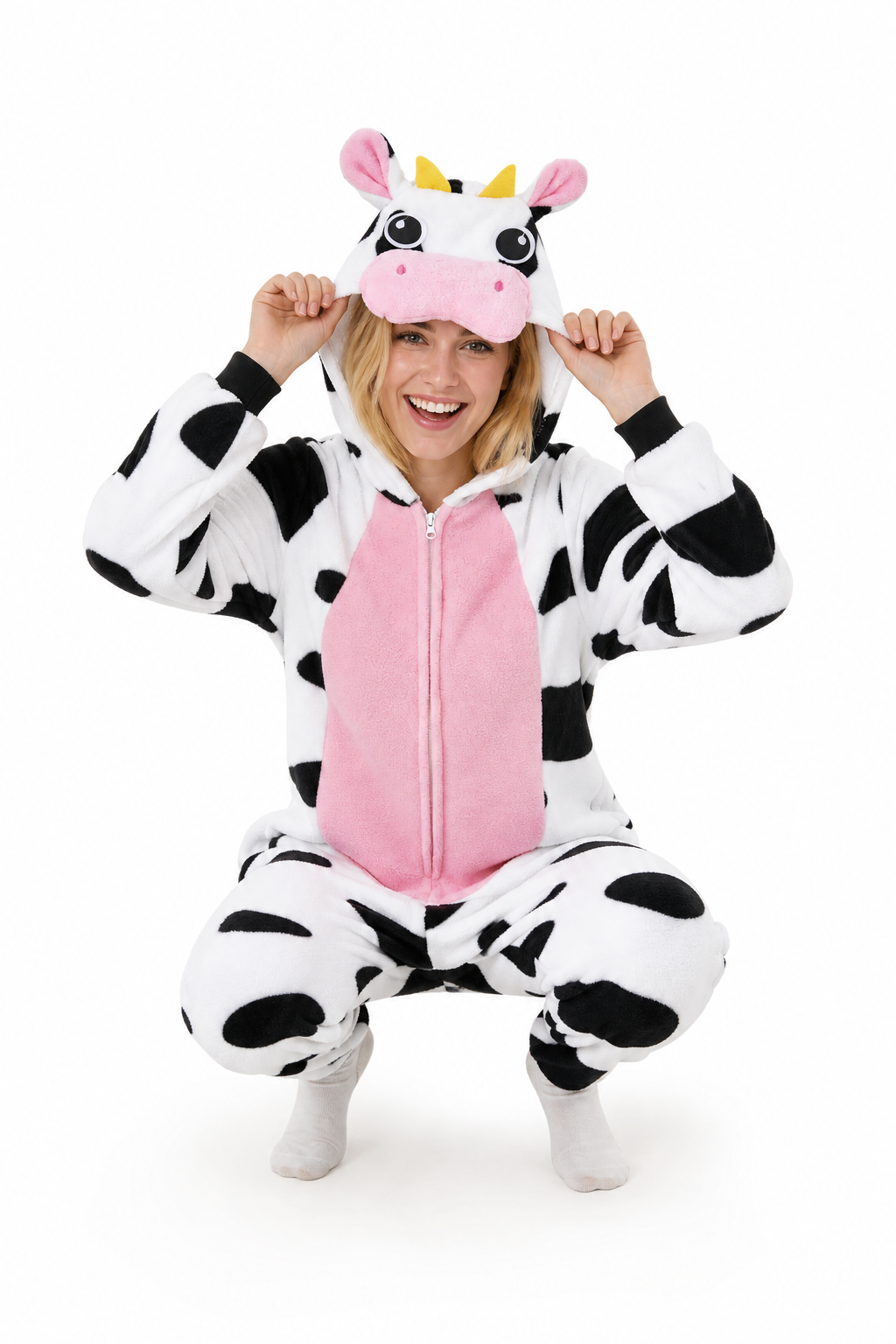 Adult Cow Kigurumi Onesie with Pink Belly