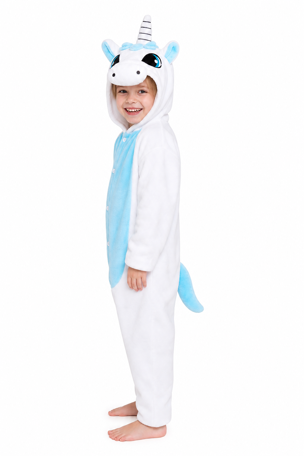 Kids' Hooded White and Sky Blue Unicorn Kigurumi Pajama Onesie