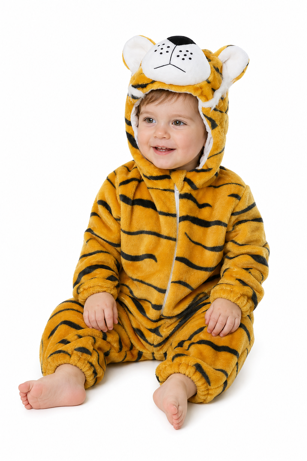 Baby Orange Plush Tiger Hooded Kigurumi Onesie