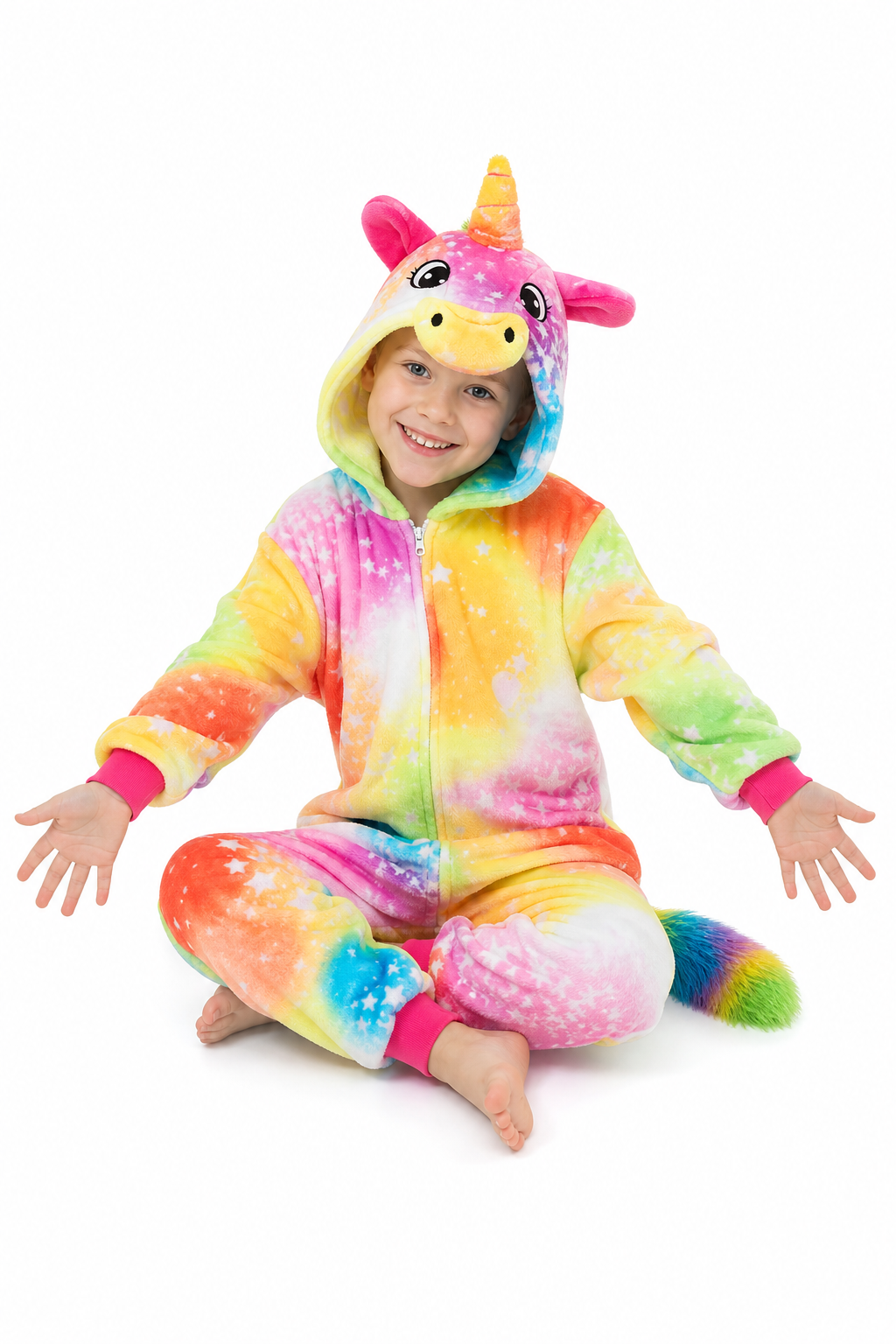 Kids' Hooded Rainbow Tie-Dye Star Unicorn Kigurumi Onesie