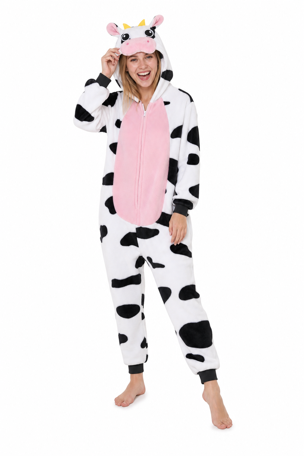 Adult Cow Kigurumi Onesie with Pink Belly