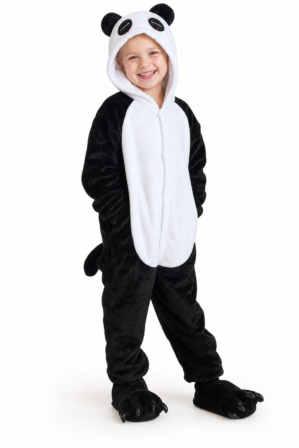 Kids' Hooded Black and White Panda Kigurumi Onesie