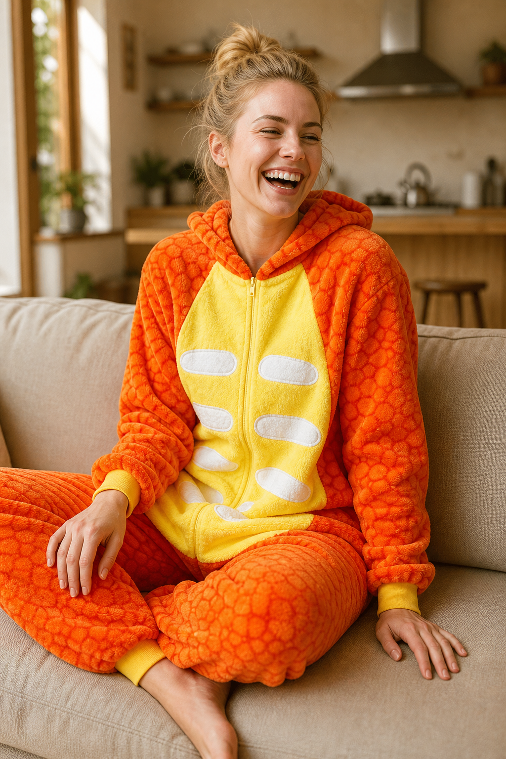 Adult Hooded Orange Dragon Kigurumi Onesie