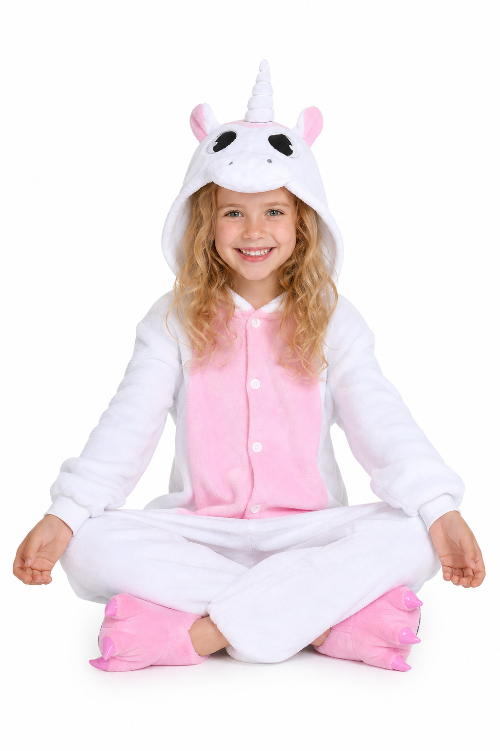 Kids' Hooded White and Pastel Pink Unicorn Kigurumi Onesie
