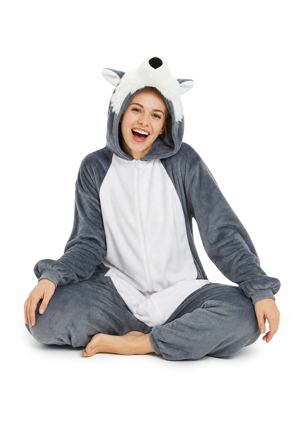 Adult Soft Grey Wolf Plush Kigurumi Onesie