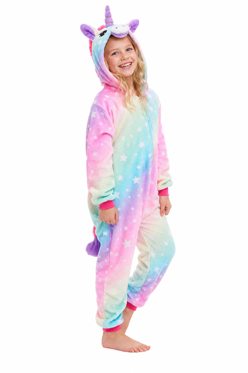 Kids' Hooded Pastel Gradient Star Unicorn Kigurumi Pajama Onesie