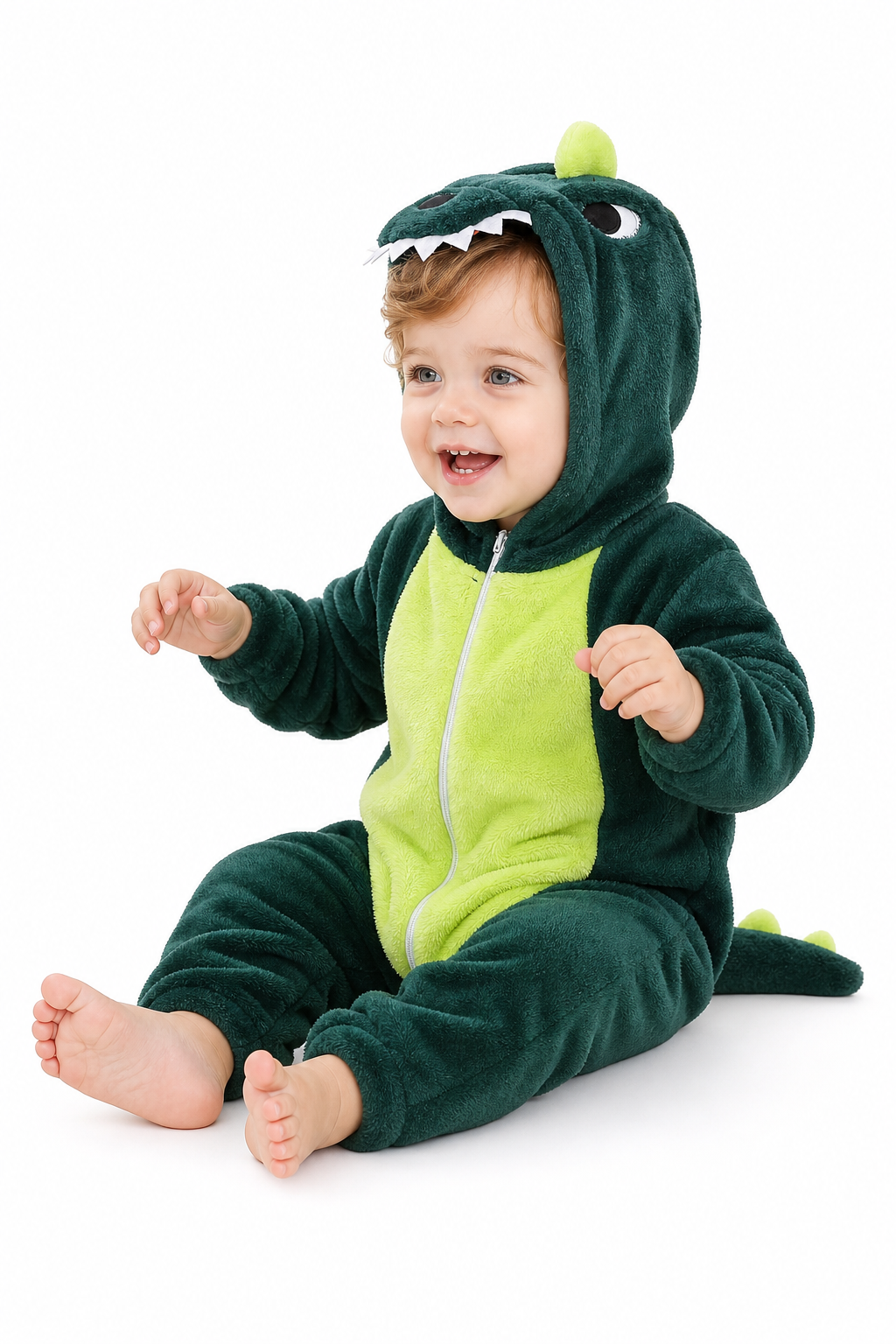 Hooded Plush Green Dinosaur Baby Kigurumi Onesie