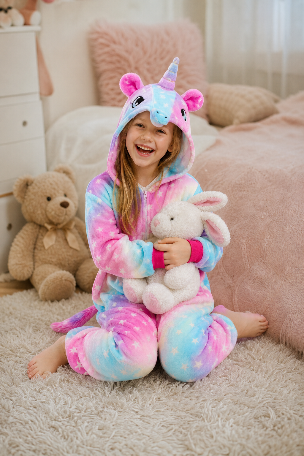 Kids' Hooded Pastel Tie-Dye Star Unicorn Kigurumi Onesie