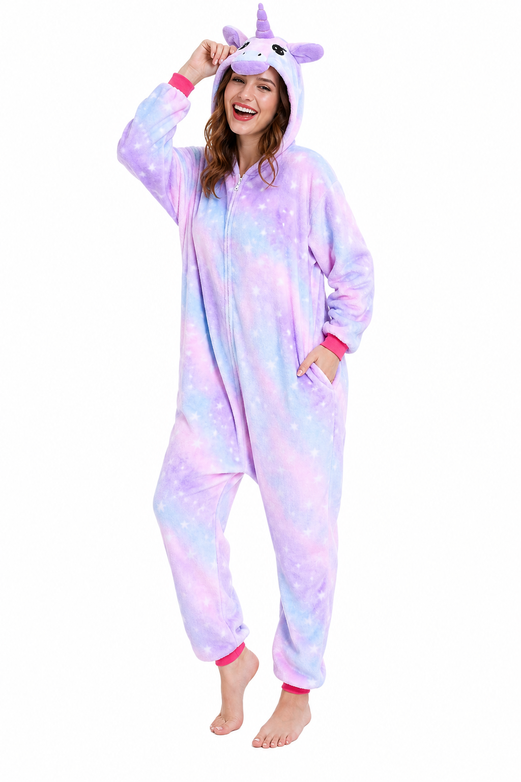 Adult Hooded Pastel Purple Starry Sky Unicorn Kigurumi Onesie