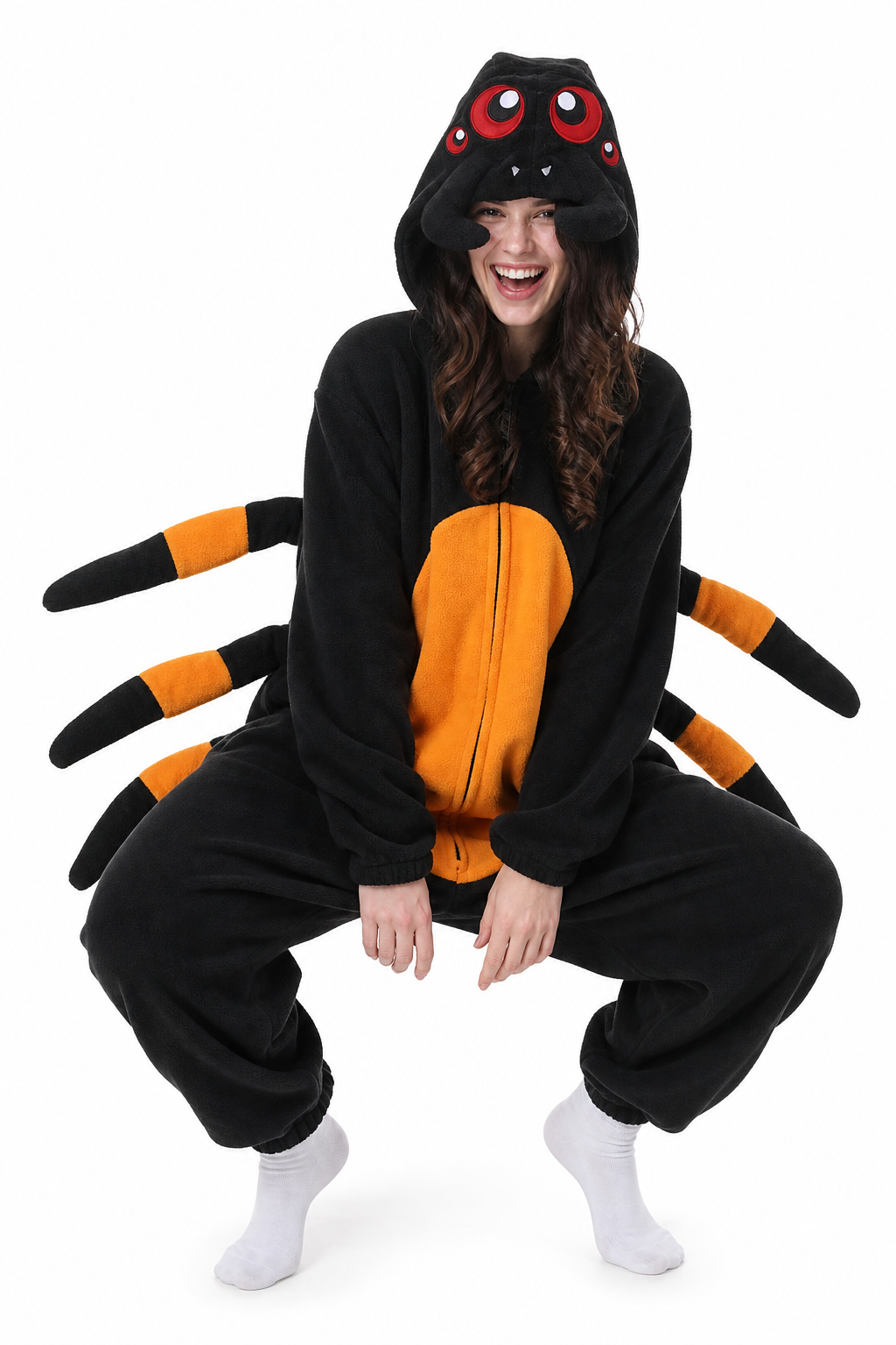 Adult Black and Orange Spider Kigurumi with Attached Legs