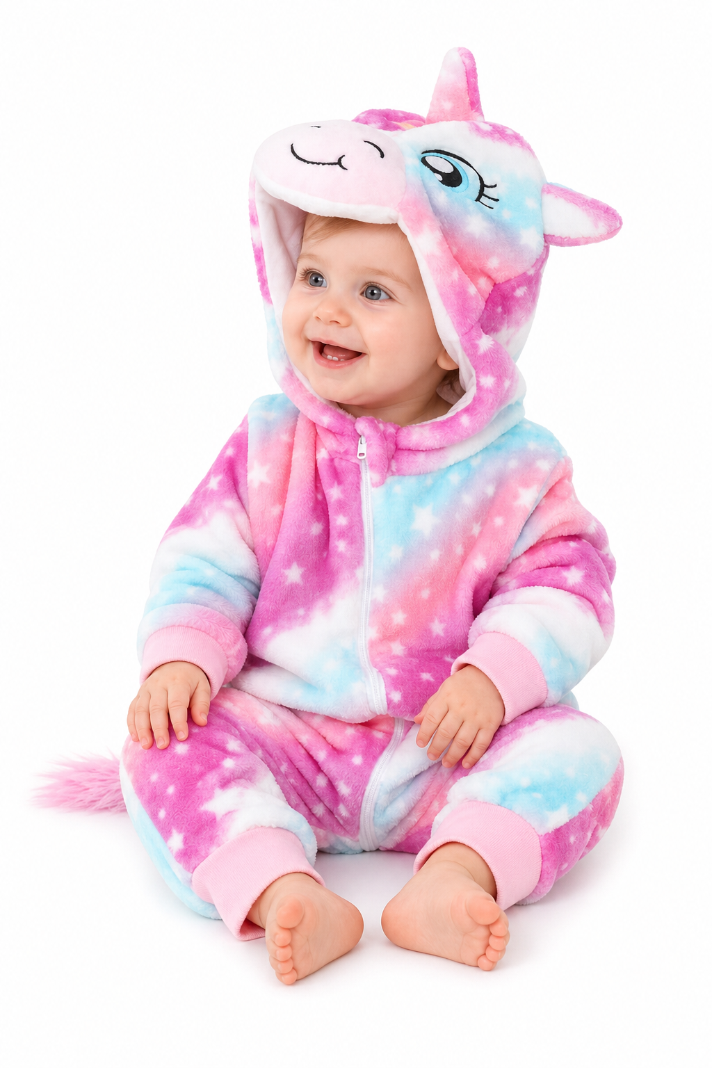 Plush Unicorn Baby Onesie with Tie-Dye Stars