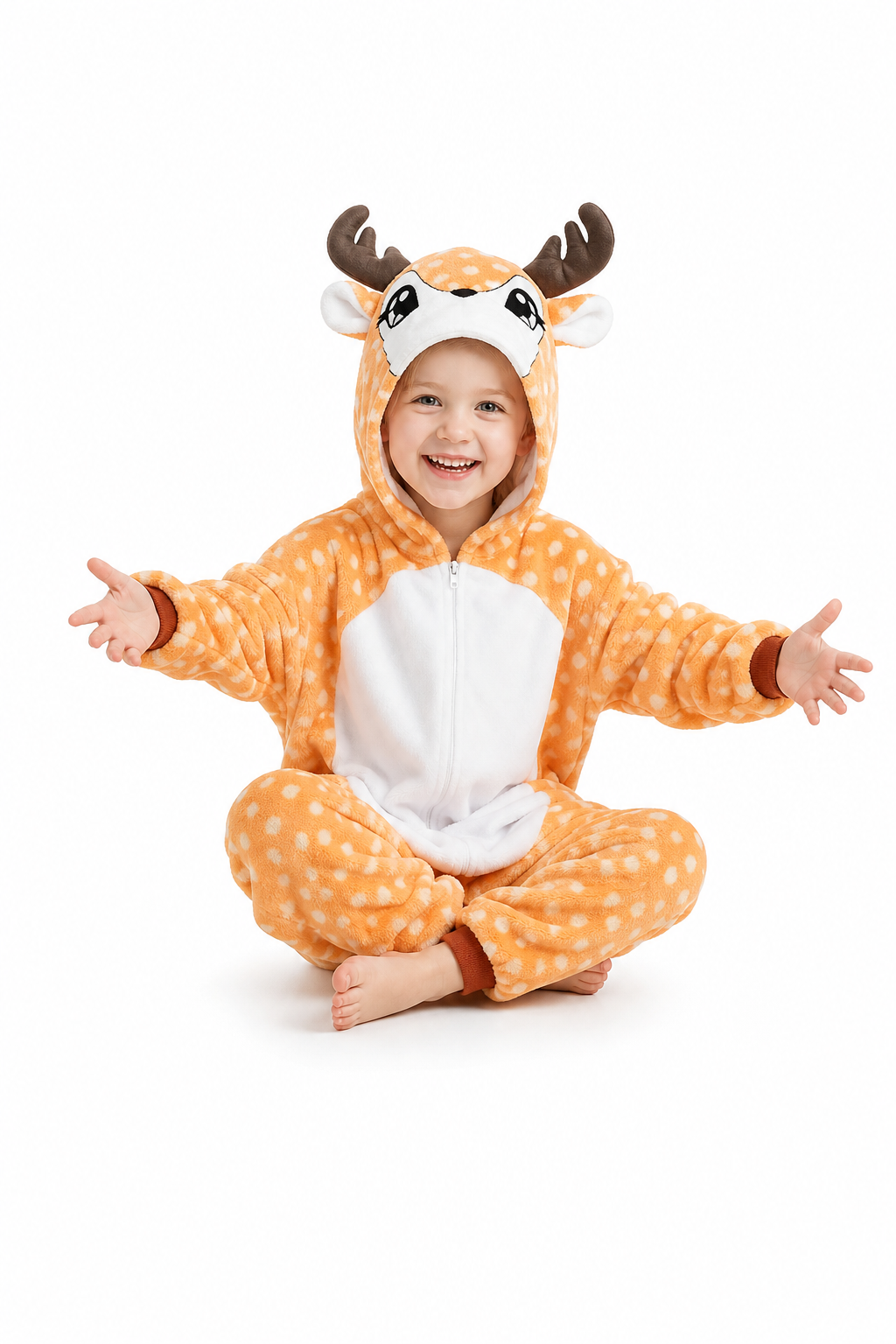 Kids' Hooded Orange Antlered Deer Kigurumi Pajama Onesie