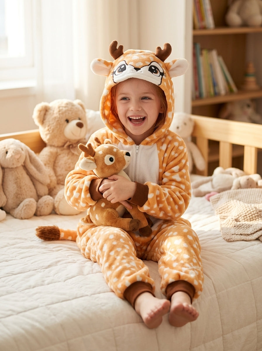 Kids' Hooded Golden Spotted Fawn Kigurumi Onesie
