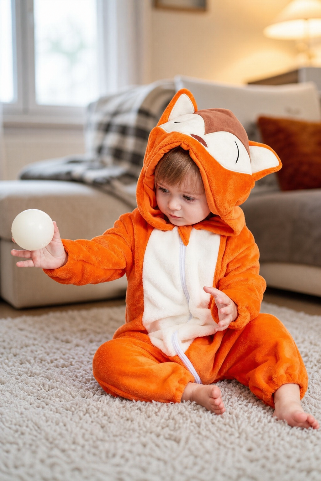 Baby Orange Plush Fox Hooded Onesie