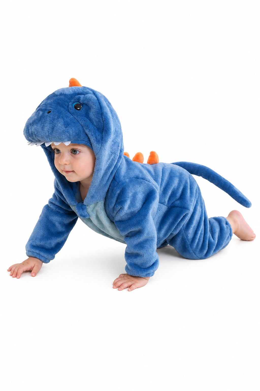 Baby Blue Plush Hooded Dinosaur Kigurumi Onesie