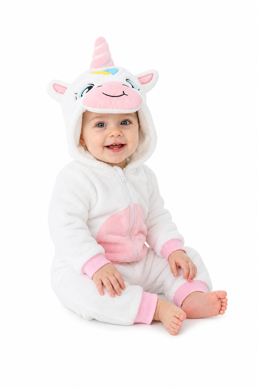Cozy Baby White Plush Unicorn Hooded Onesie