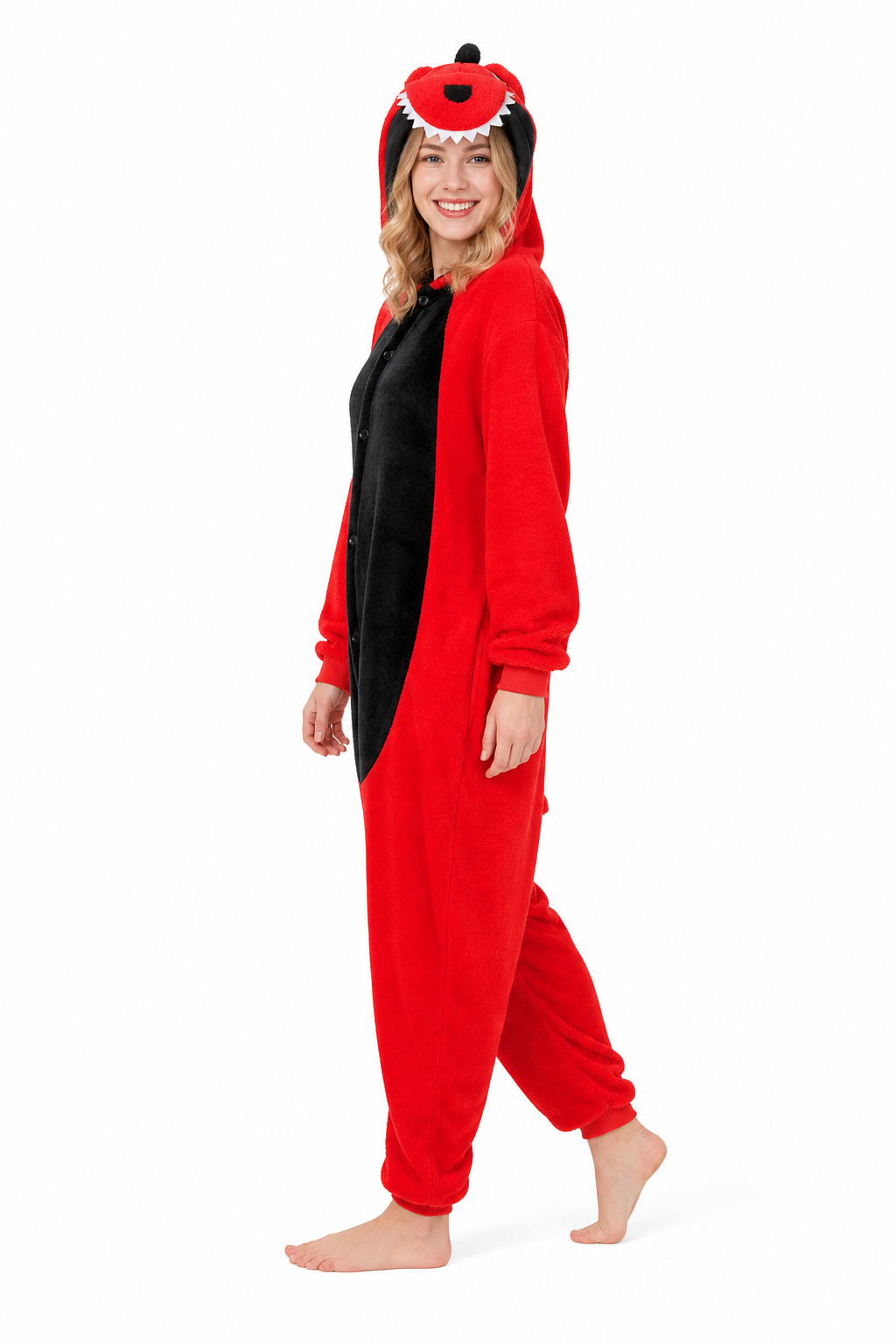Adult Red Monster Kigurumi Onesie with Teeth Hood