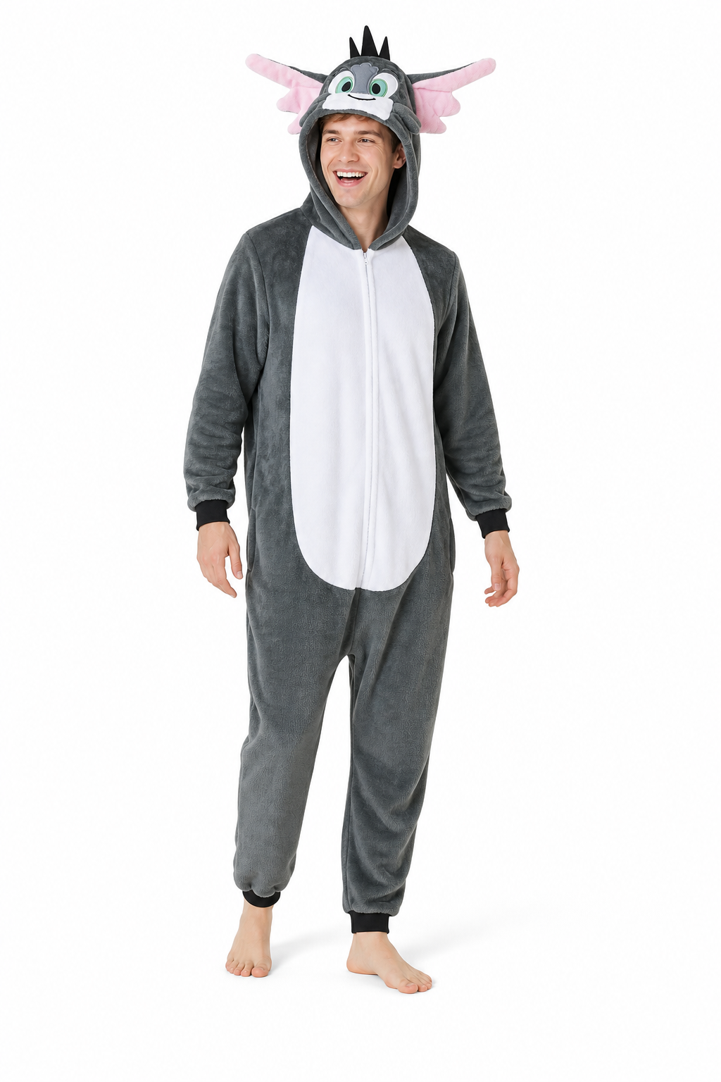 Adult Hooded Grey Tom Cat Kigurumi Onesie