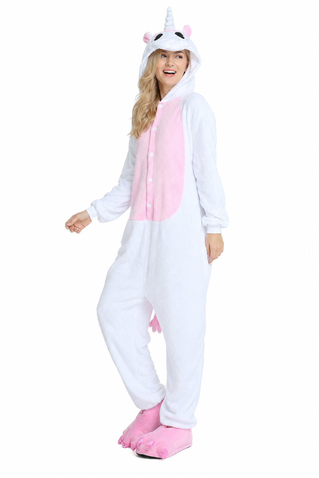 Adult Hooded White & Pastel Pink Unicorn Kigurumi Onesie