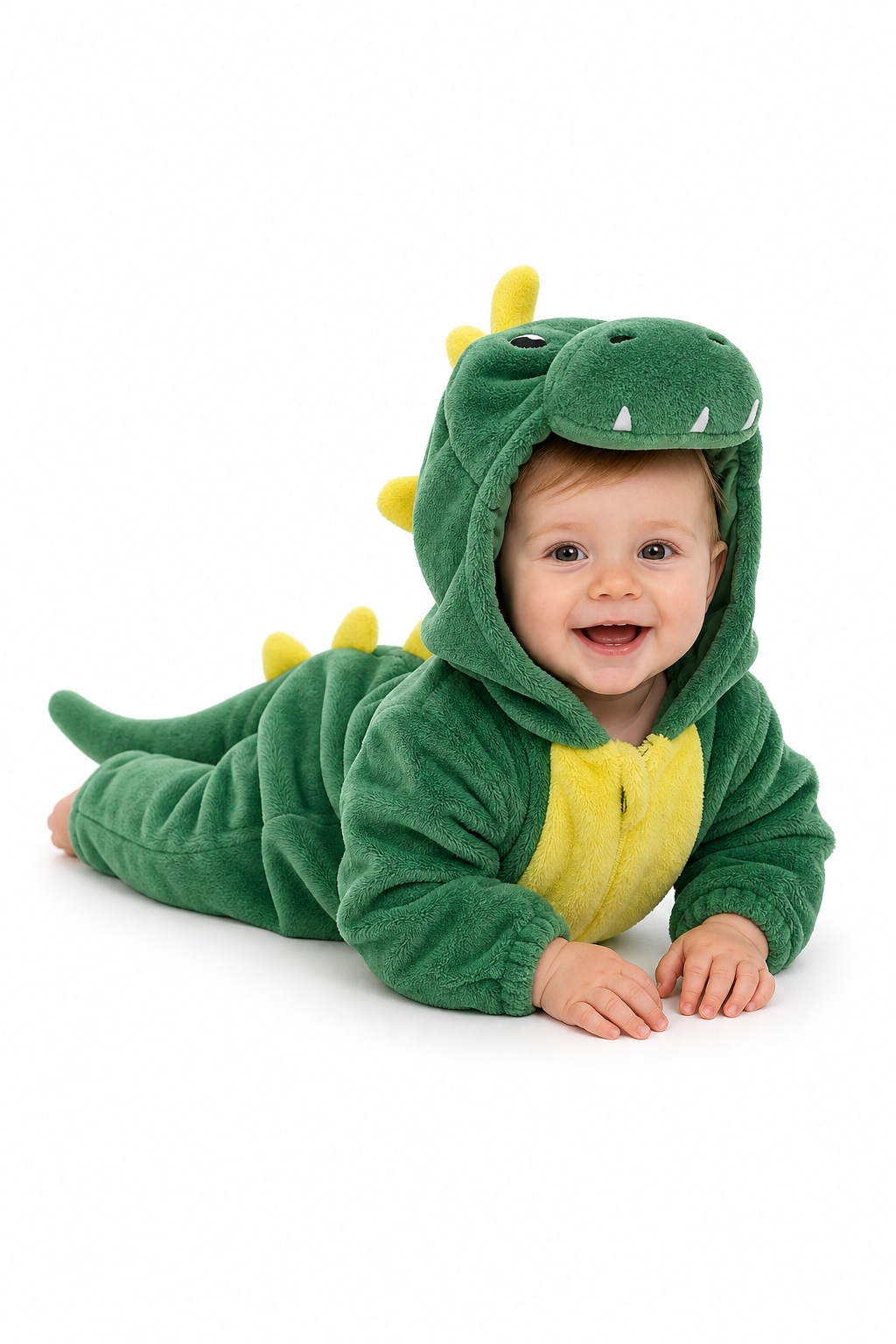Baby Green Dinosaur Plush Hooded Onesie