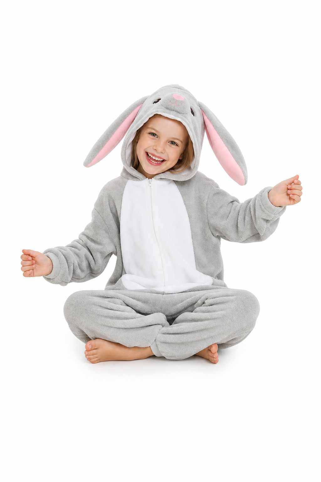 Kids' Hooded Gray Bunny Kigurumi Onesie