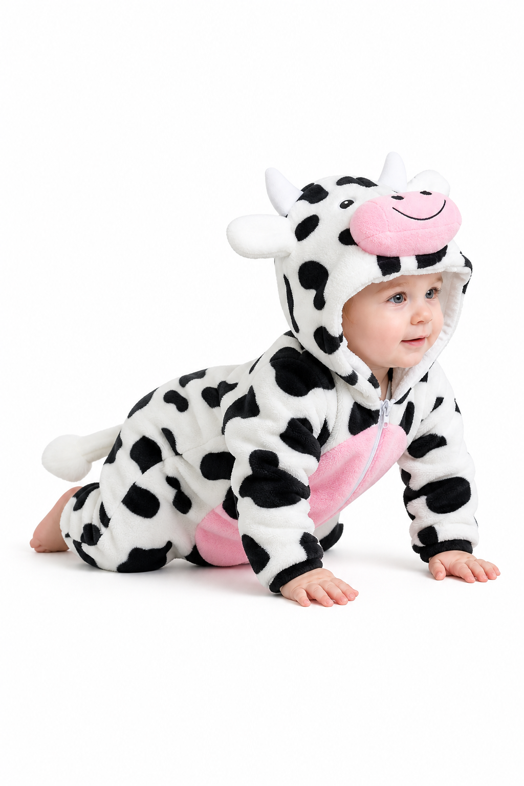 Plush Black and White Cow Baby Onesie