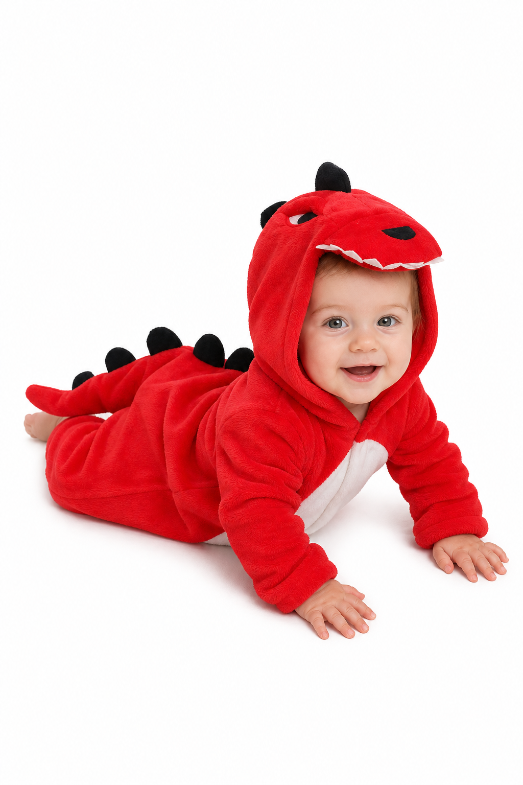 Baby Red Plush Hooded Dinosaur Kigurumi Onesie