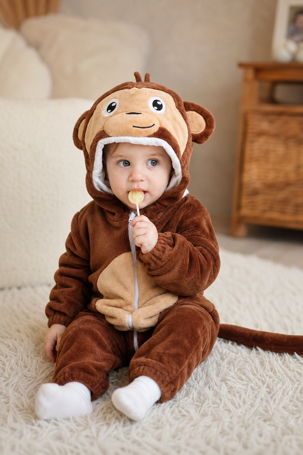 Baby Brown Monkey Kigurumi Onesie with Hood and Tail