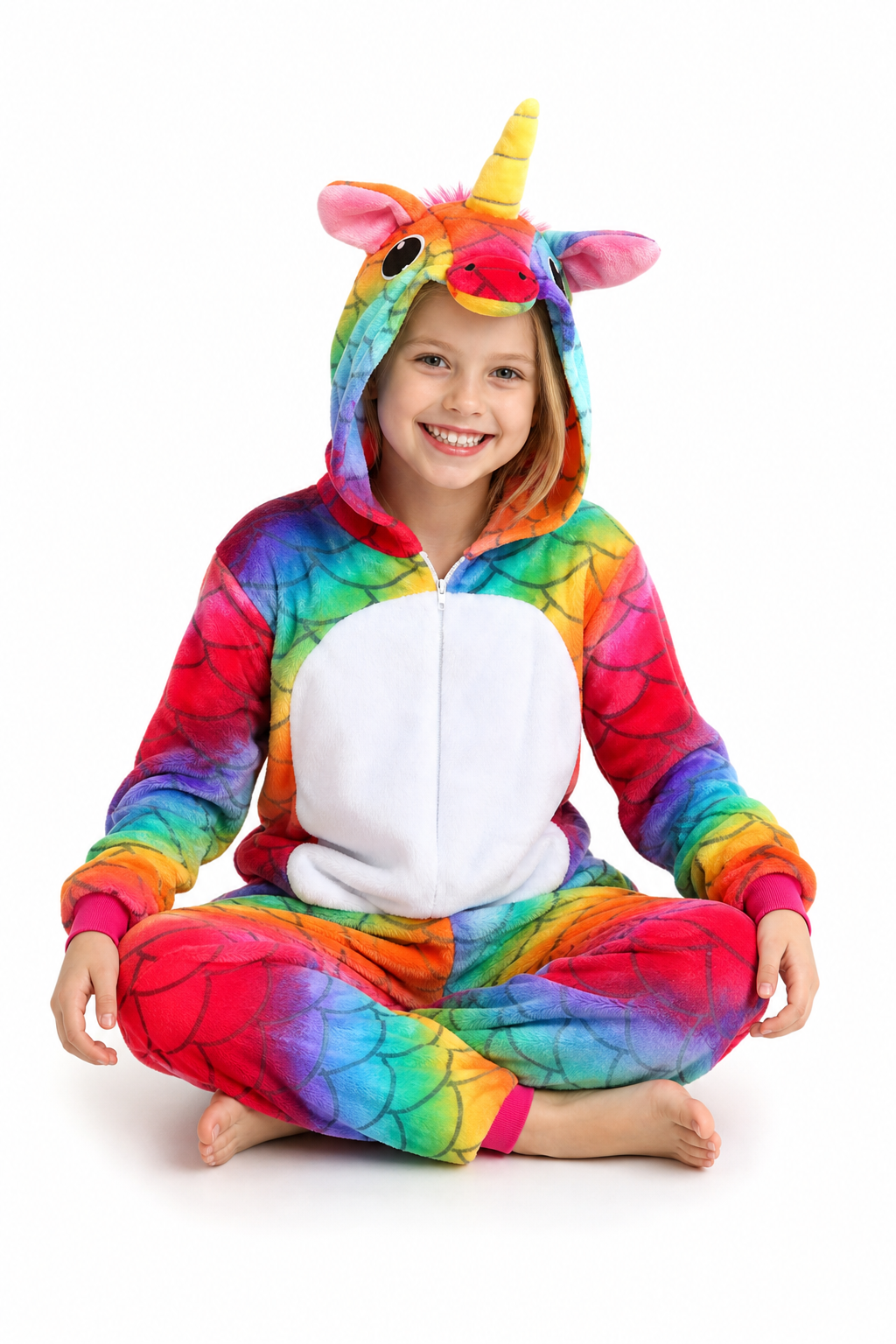 Kids' Hooded Rainbow Scale Unicorn Plush Kigurumi Onesie