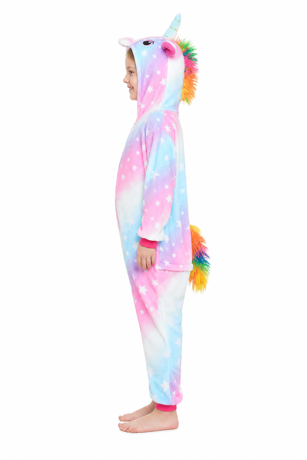 Kids' Hooded Pink and Blue Pastel Star Unicorn Kigurumi Pajama Onesie