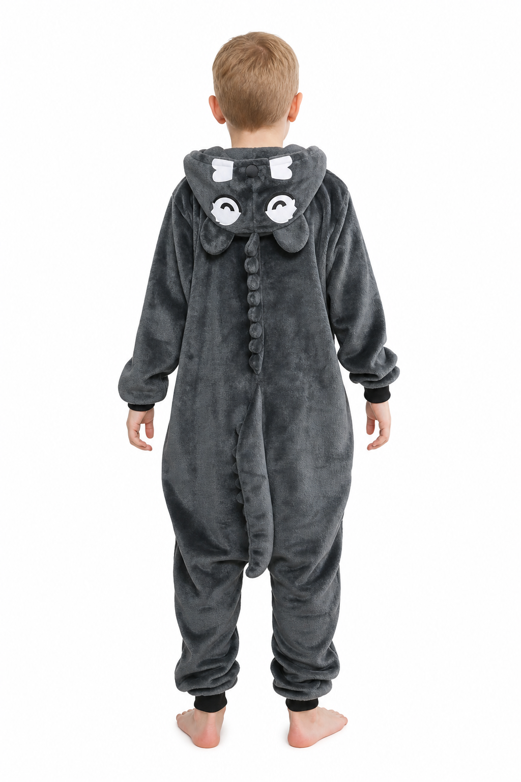 Kids' Hooded Gray Wolf Plush Kigurumi Onesie