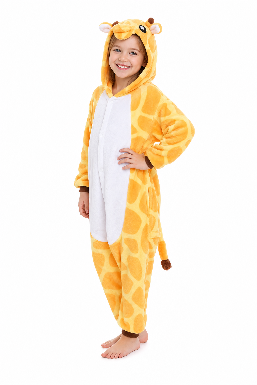 Kids' Hooded Yellow Giraffe Plush Kigurumi Onesie