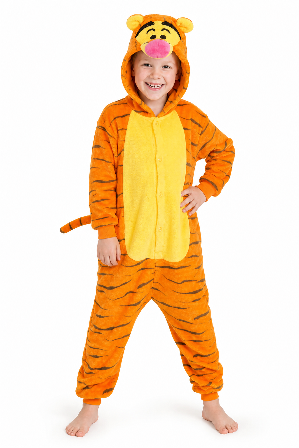 Kids' Hooded Yellow-Bellied Orange Tiger Kigurumi Costume Onesie