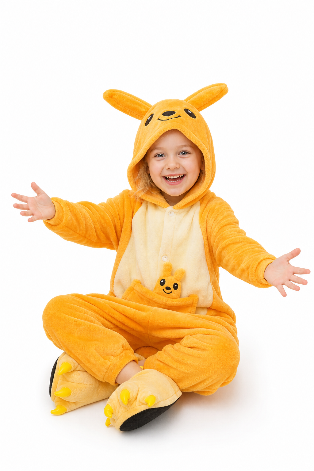 Kids' Hooded Orange Kangaroo & Joey Kigurumi Onesie
