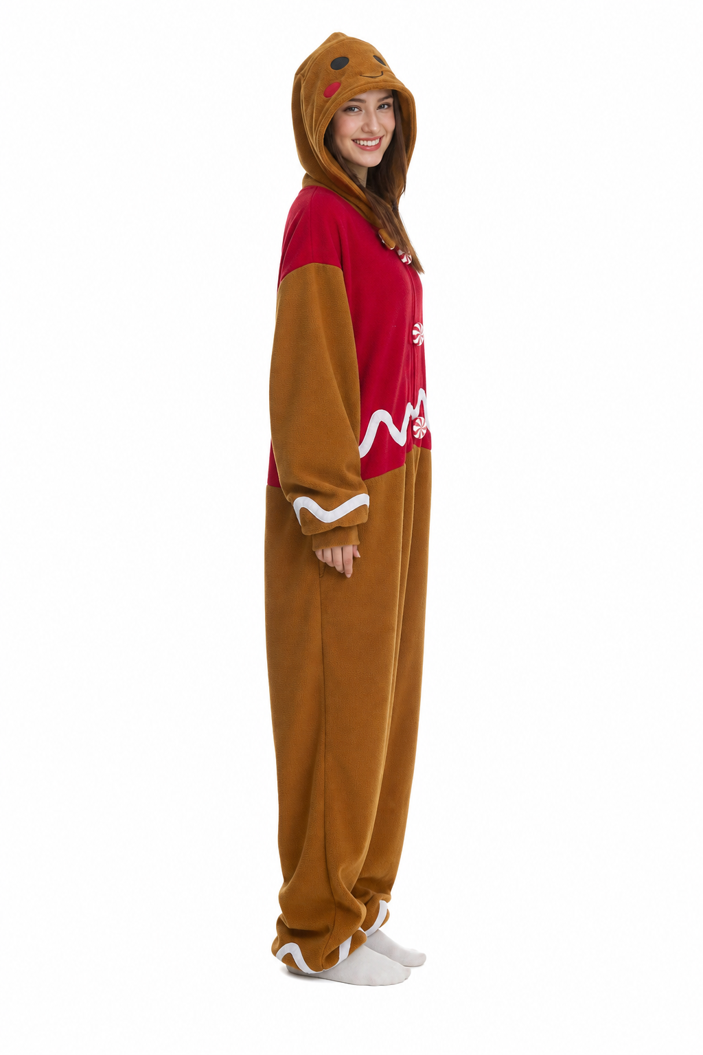 Adult Fleece Gingerbread Man Onesie with Candy Buttons