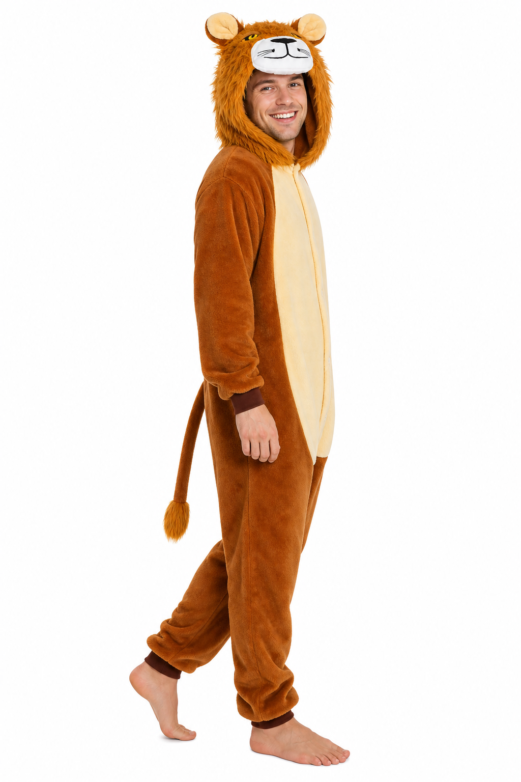Adult Plush Brown Lion Onesie with Fluffy Mane